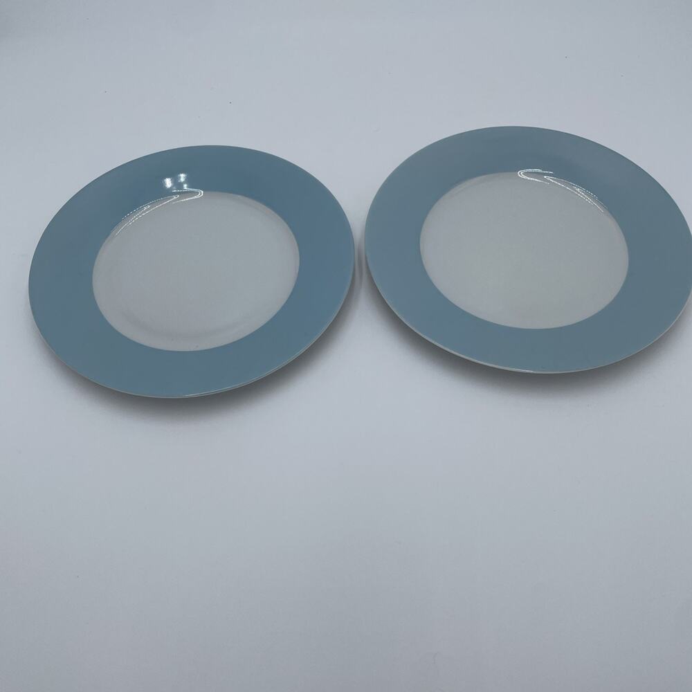 IKEA Susan Pyrke 365 Set of 2 White & Blue Rim Stoneware 8.5” Luncheon Plates